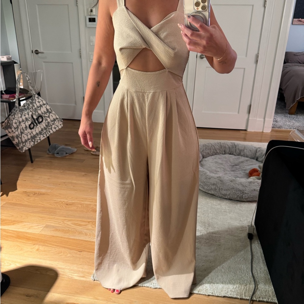 SHEIN Beige Cutout Jumpsuit